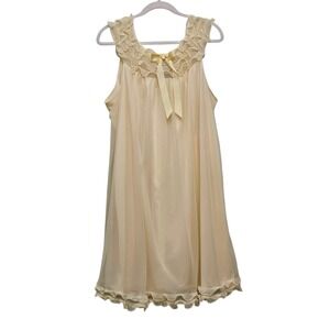 Vintage 60s 70s St Michael Nightgown L/XL 42-44 Butter Yellow Ruffle Bow Girly